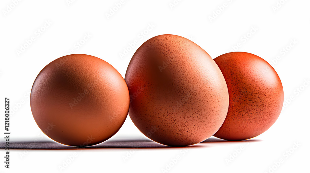 Three brown eggs on white background; food photography Three brown eggs on white background; food photography