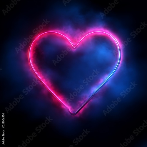 Neon heart with smoke effect.