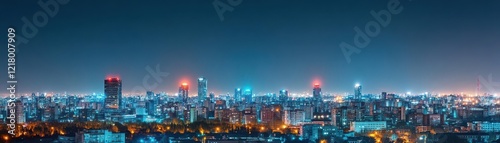 Wallpaper Mural A city skyline at night with all buildings in darkness except for a few emergency lights, dramatic and surreal, wide angle Torontodigital.ca