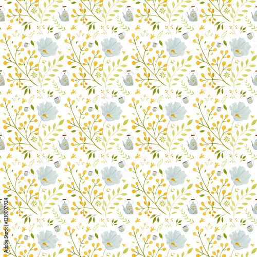 Fototapeta Naklejka Na Ścianę i Meble -  seamless floral pattern drawn watercolor hand drawn