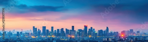 Vibrant City Skyline Illuminated at Night with Twinkling Lights and Majestic Architecture Creating a Captivating Urban Landscape in Twilight