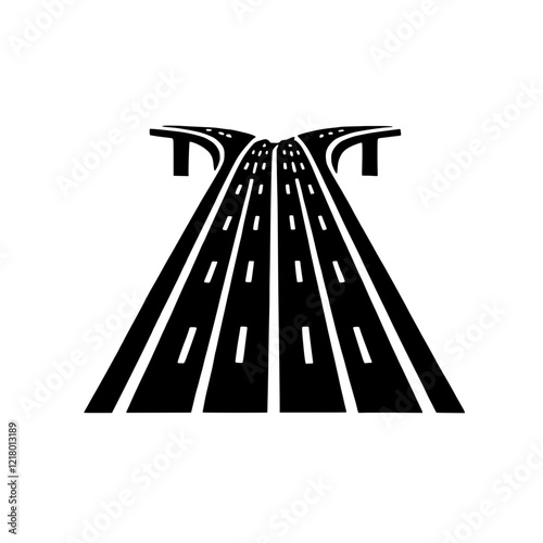 Interstate Interchange Icon: A simple yet striking graphic illustration depicting a multi-lane highway interchange, symbolizing connectivity, infrastructure, and transportation.