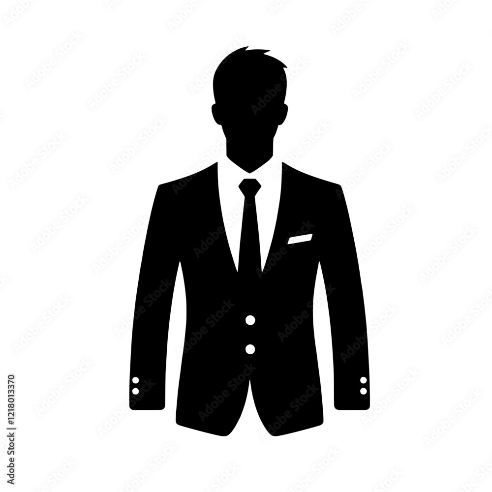 Businessman Silhouette: A sophisticated silhouette of a man in a suit and tie, representing professionalism, elegance, and corporate success. Businessman Silhouette: A sophisticated silhouette of a man in a suit and tie, representing professionalism, elegance, and corporate success.