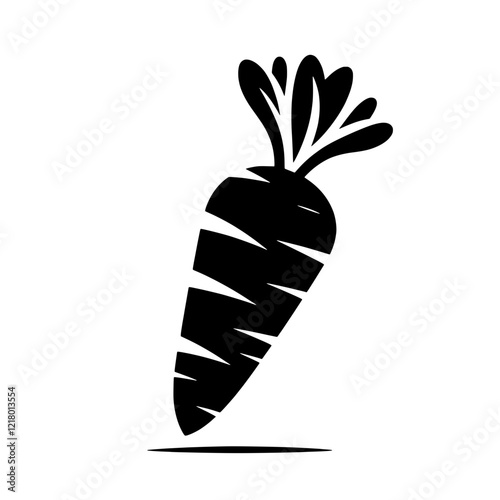 Silhouette of a Carrot: A stylized black silhouette of a carrot with its leafy top, presented against a clean background.  The image is minimalist and perfect for representing health, freshness.