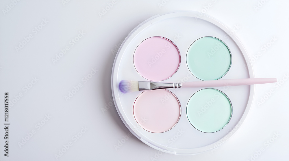 Pastel makeup palette with brush. Perfect for creating soft, delicate looks. Ideal for beauty blogs and makeup tutorials. Pastel makeup palette with brush. Perfect for creating soft, delicate looks. Ideal for beauty blogs and makeup tutorials.