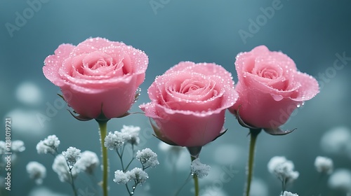Wallpaper Mural Three pink roses with dew drops. Torontodigital.ca