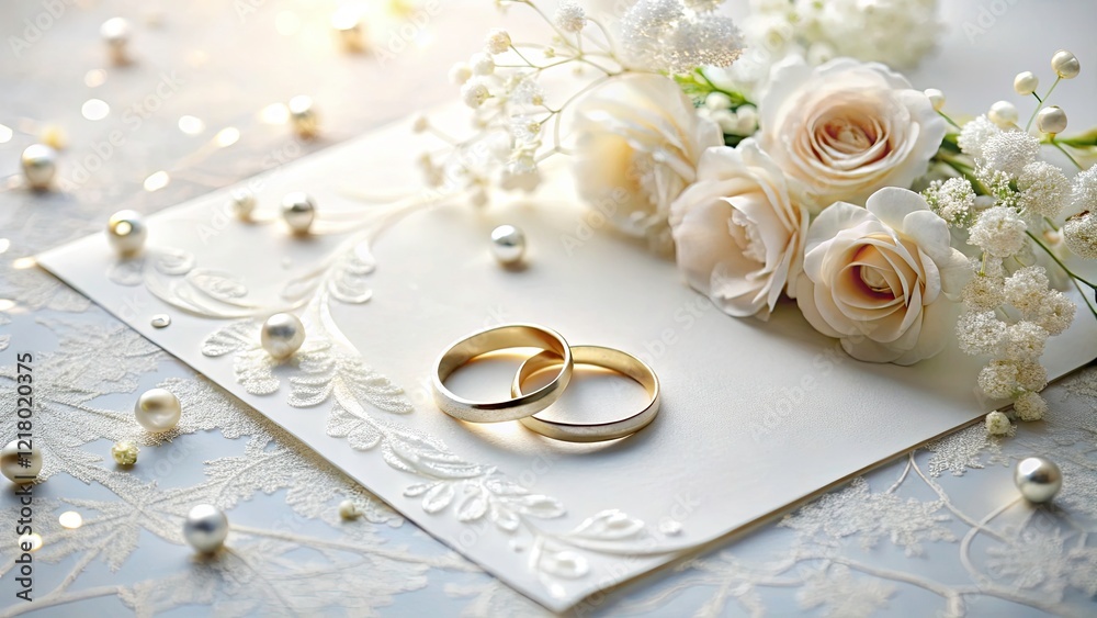 Elegant Wedding Card Design with White Flowers and Rings for Special Occasions – Perfect for Invitations and Announcements Elegant Wedding Card Design with White Flowers and Rings for Special Occasions – Perfect for Invitations and Announcements