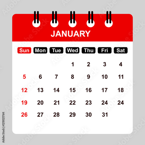 Printable January 2025 Calendar Red Design