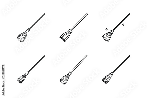 broomstick icon line art vector illustration