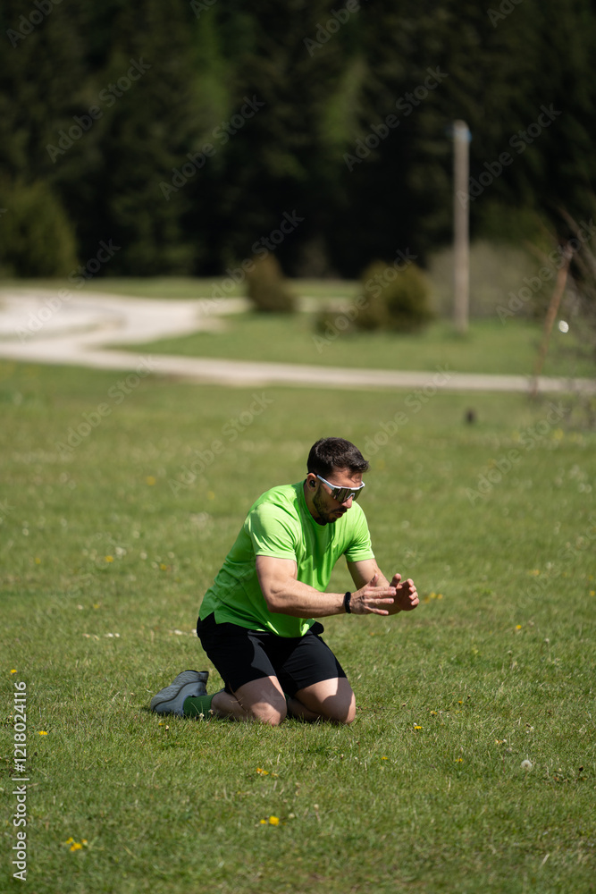 Man Focusing On High Jump In Fresh Outdoors Man Focusing On High Jump In Fresh Outdoors