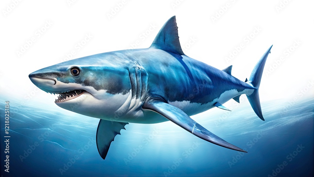 Obraz premium Majestic Huge White Shark Isolated on White Background for Stunning Landscape Photography and Marine Life Imagery