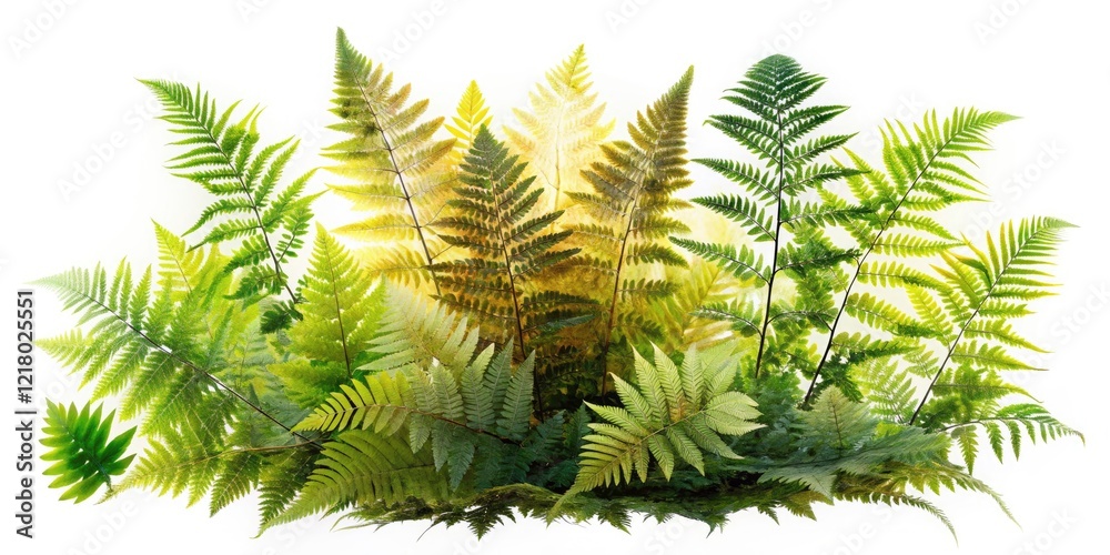 Fototapeta premium Lush Double Exposure of Broadleaf Ferns and Grasses on Transparent Background for Nature Lovers and Designers