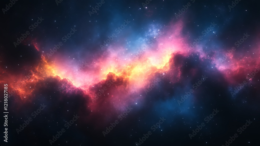 Vibrant nebula in deep space with red, orange, and blue hues. Vibrant nebula in deep space with red, orange, and blue hues.