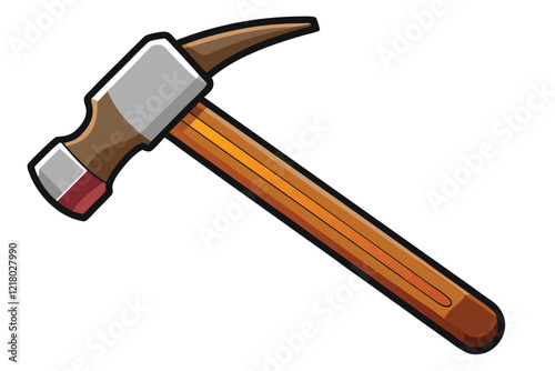 Well used hammer on isolated white background with wooden handle.