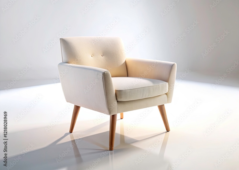 Obraz premium Modern Cream Fabric Chair, Soft Shadows, White Background - Drone Photography