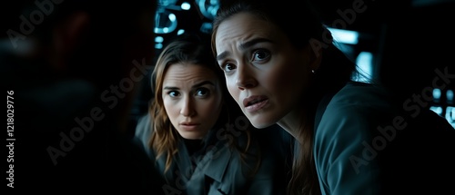 Two women looking intently, apprehensive expressions.