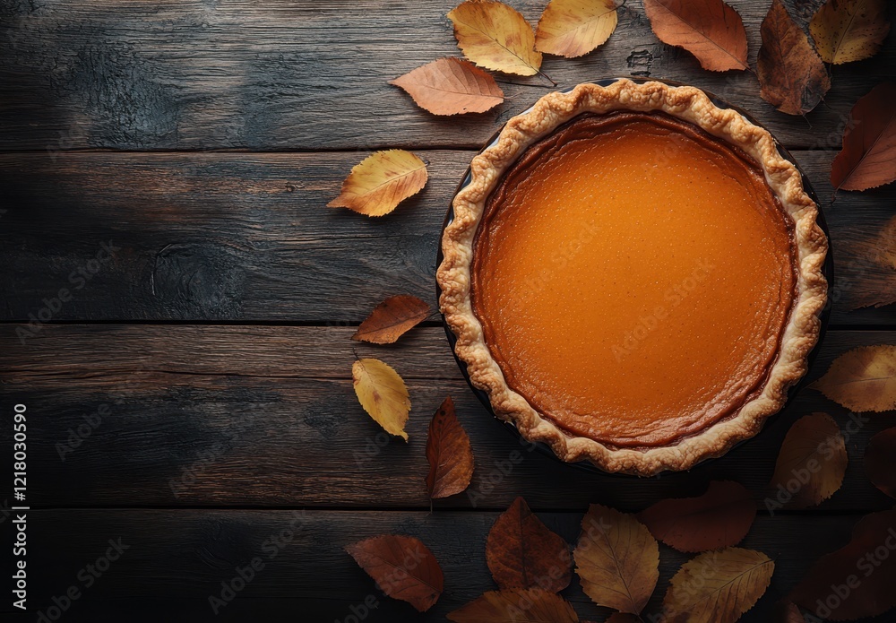 Delicious Pumpkin Pie Surrounded by Autumn Leaves on Rustic Wooden Table Perfect for Fall Celebrations and Seasonal Treats, Ideal for Thanksgiving and Harvest Festivities Delicious Pumpkin Pie Surrounded by Autumn Leaves on Rustic Wooden Table Perfect for Fall Celebrations and Seasonal Treats, Ideal for Thanksgiving and Harvest Festivities