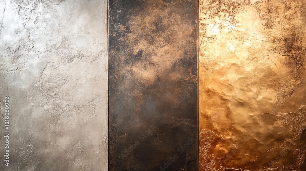Textured Metallic Panels in Silver Bronze and Gold