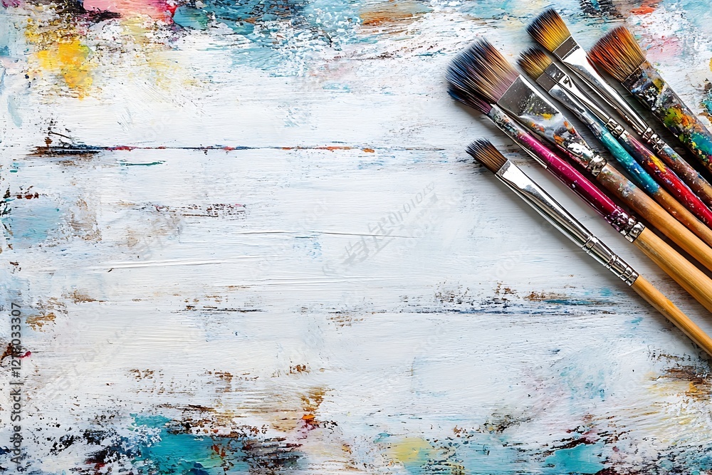 Fototapeta premium Colorful Paint Brushes on a Textured Surface