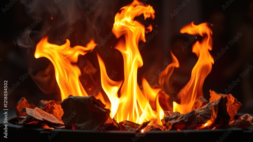 Burning Newspaper in Pit - Fiery Flames - Dramatic AI Art - Abstract Fire Art -  Intense Heat