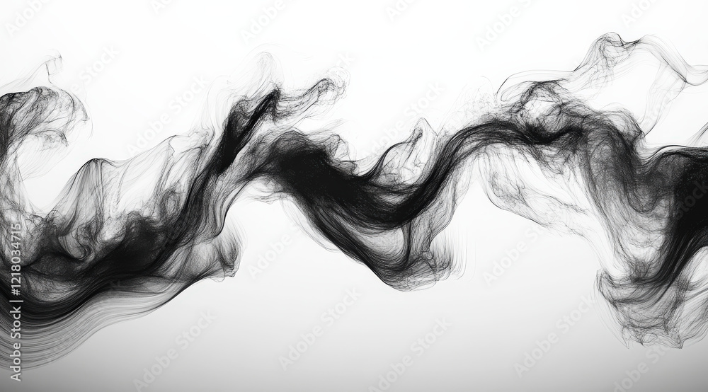 Fototapeta premium The black smoke is silky smooth, with a white background