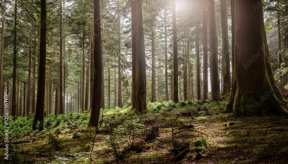 Fototapeta premium Discover the beauty of towering trees and lush foliage. 