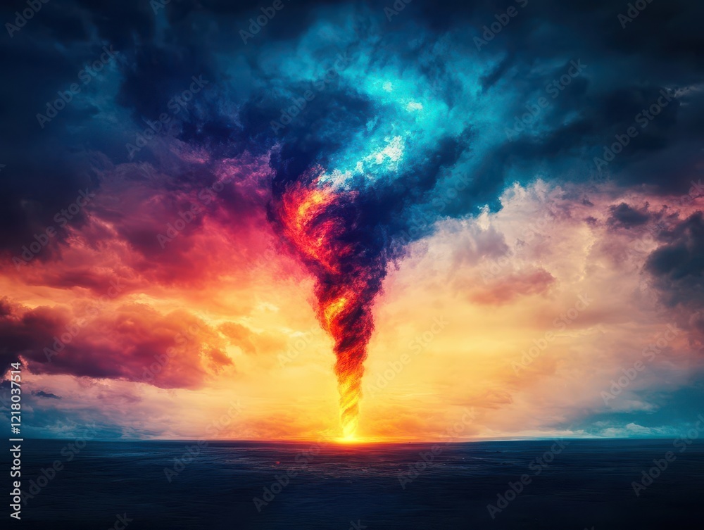 A surreal depiction of a fire tornado spiraling into the sky, vibrant and dramatic A surreal depiction of a fire tornado spiraling into the sky, vibrant and dramatic