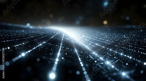 Glowing Abstract Background with Bright Blue and White Particles and Lines