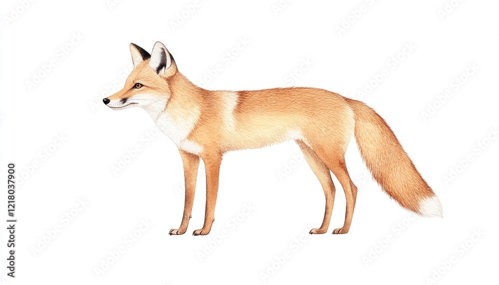 Fototapeta premium Realistic illustration of a standing fox showcasing its features against a white background