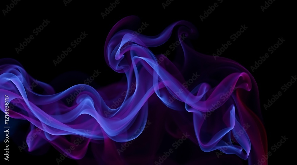 Fototapeta premium Abstract vibrant purple and blue smoke swirls against a black background
