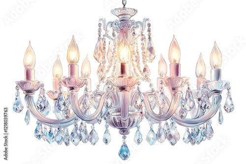 Vintage chandelier with crystals, isolated on transparent background
