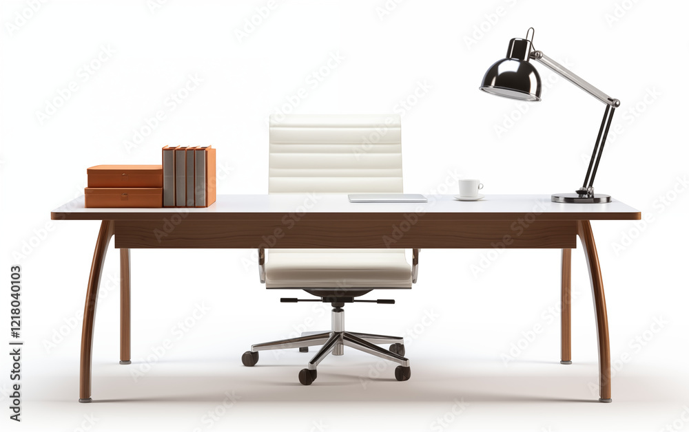 Fototapeta premium Office desk with lamp table isolated on white background