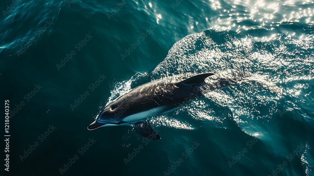 Fototapeta premium Majestic Dolphin Gracefully Navigating the Ocean's Teal Depths