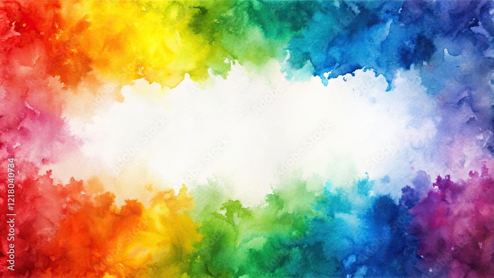 Fototapeta premium Vibrant Rainbow Watercolor Border Background Isolated on White for Creative Designs, Invitations, and Digital Art Projects