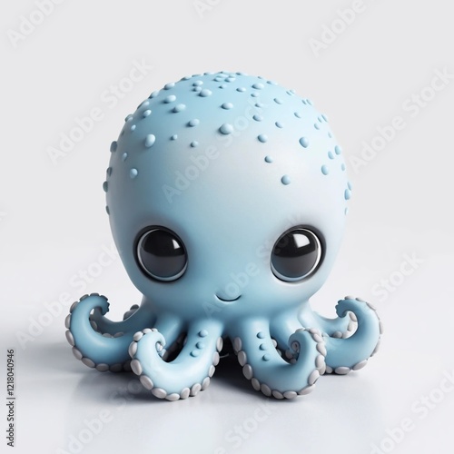 Adorable Baby Blue Octopus Cartoon Character Cute 3D Rendered Sea Creature Illustration photo