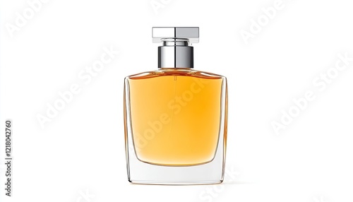 Wallpaper Mural Elegant glass perfume bottle filled with amber liquid, set against a soft white background, ideal for beauty ads Torontodigital.ca