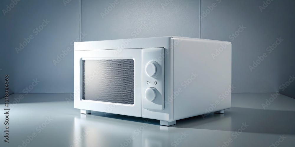 Fototapeta premium White Microwave on Cube - Minimalist Product Photography - Rule of Thirds Composition