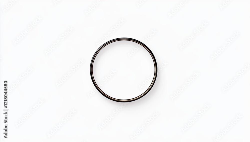 Minimalistic close-up of a circular metallic ring on a white background, showcasing its sleek design and simplicity Minimalistic close-up of a circular metallic ring on a white background, showcasing its sleek design and simplicity