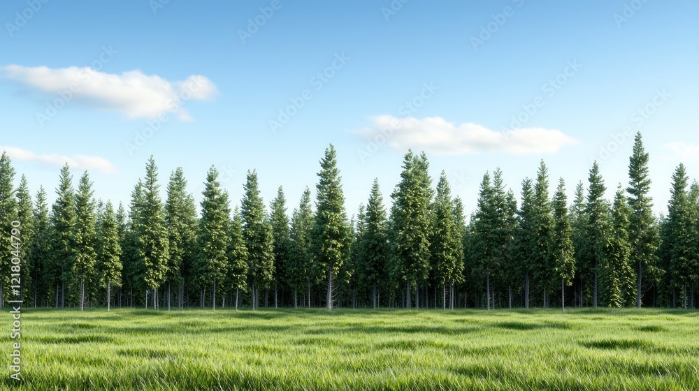 Fototapeta premium Green Forest and Grassy Field