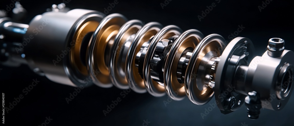 Precision engineering Close-up of a complex metallic mechanism. Industrial design Precision engineering Close-up of a complex metallic mechanism. Industrial design