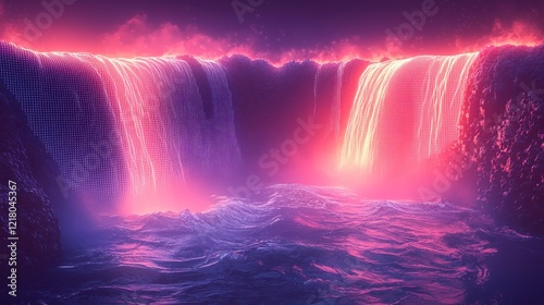 Wallpaper Mural Neon Waterfall Dreamscape: A Digital Fantasy of Pink and Purple Hues Torontodigital.ca