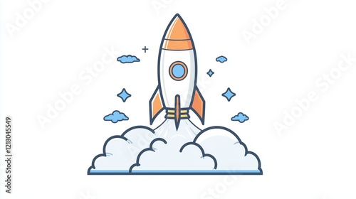 Space rocket flying toward the clouds believable rocket icon Having a successful company concept