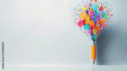 An artistic depiction of ideas pouring out of a pencil like a waterfall photo