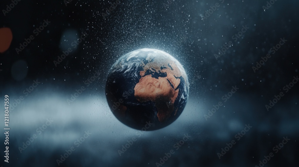 Fototapeta premium A visually striking wallpaper of Earth dissolving into rain, blending natural and artistic elements