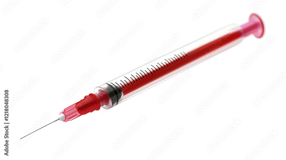 Fototapeta premium A syringe with blood and medical injection equipment with transparent PNG background
