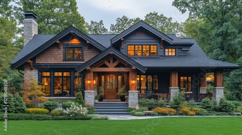 Luxury Craftsman Style Home Exterior at Dusk