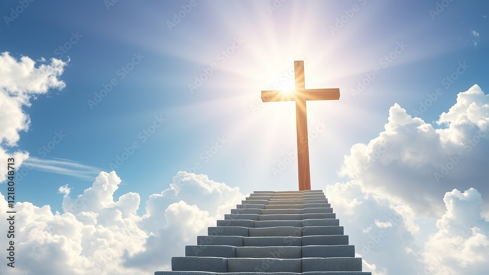 Heavenly Stairway - Cross in Sunlit Sky Heavenly Stairway - Cross in Sunlit Sky