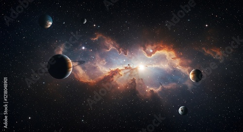 Fototapeta Naklejka Na Ścianę i Meble -  Stunning cosmic scenery of outer space with planets and stars
