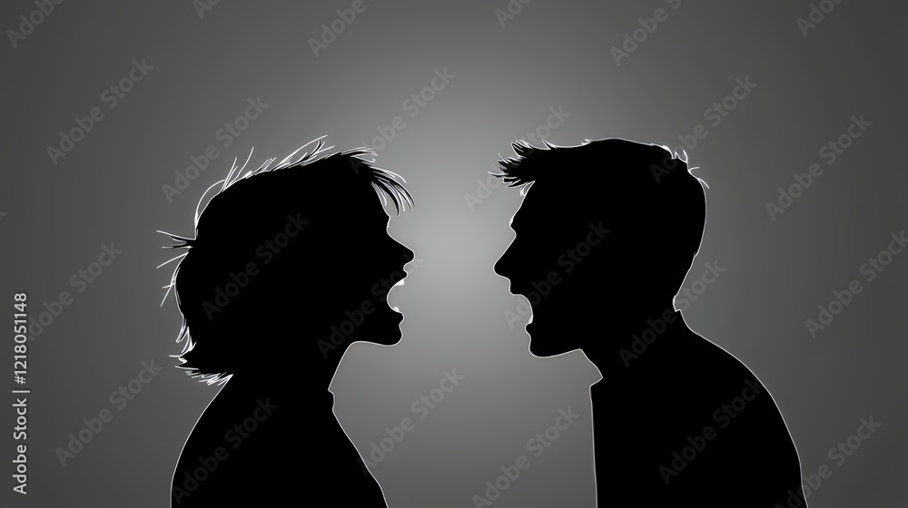 Silhouette of a Couple Engaging in a Heated Argument, Representing Conflict and Disagreement Silhouette of a Couple Engaging in a Heated Argument, Representing Conflict and Disagreement