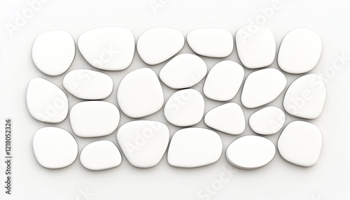 A collection of smooth, white pebbles arranged artistically on a clean surface, showcasing natural beauty
